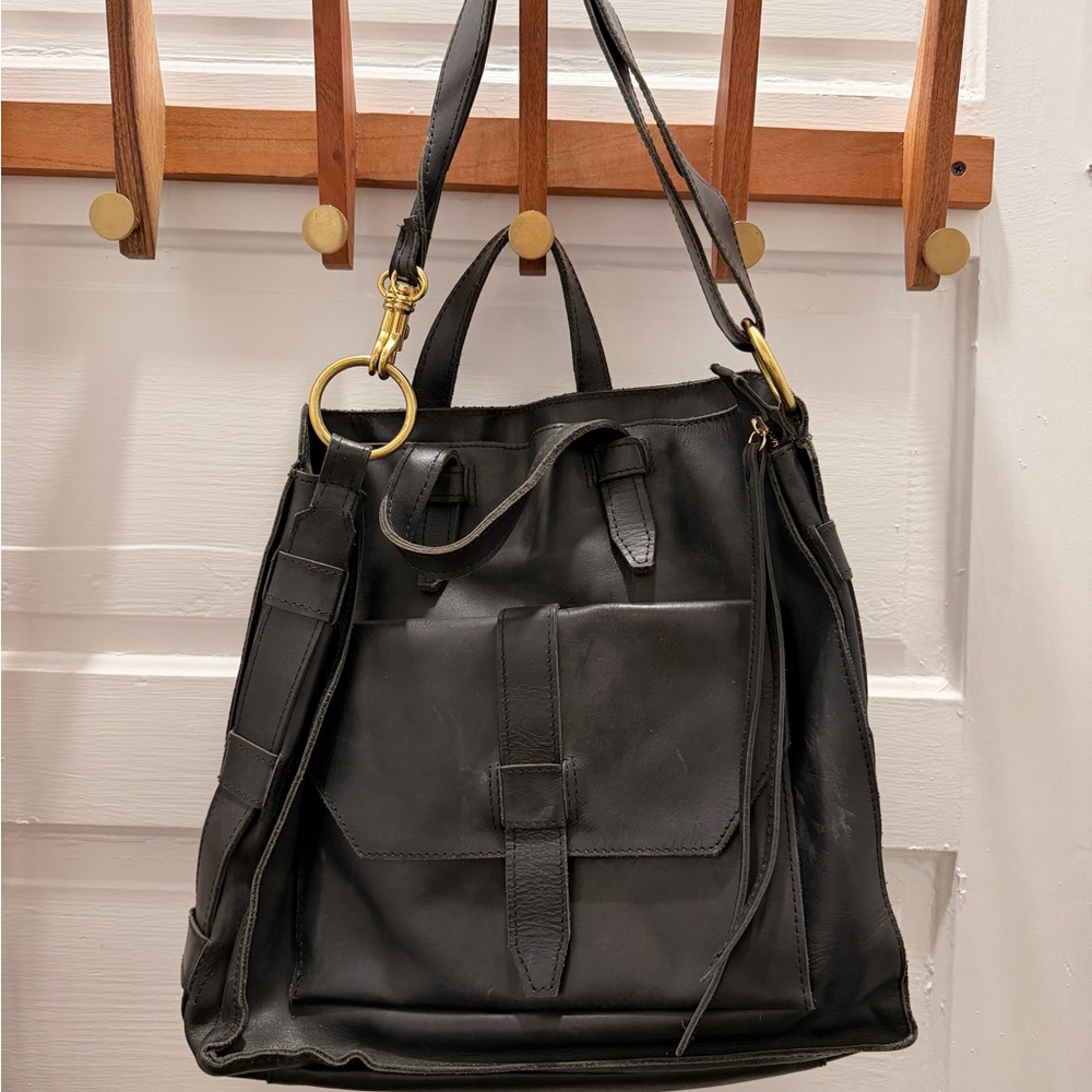 Raven + Lily Black Leather Tote Bag